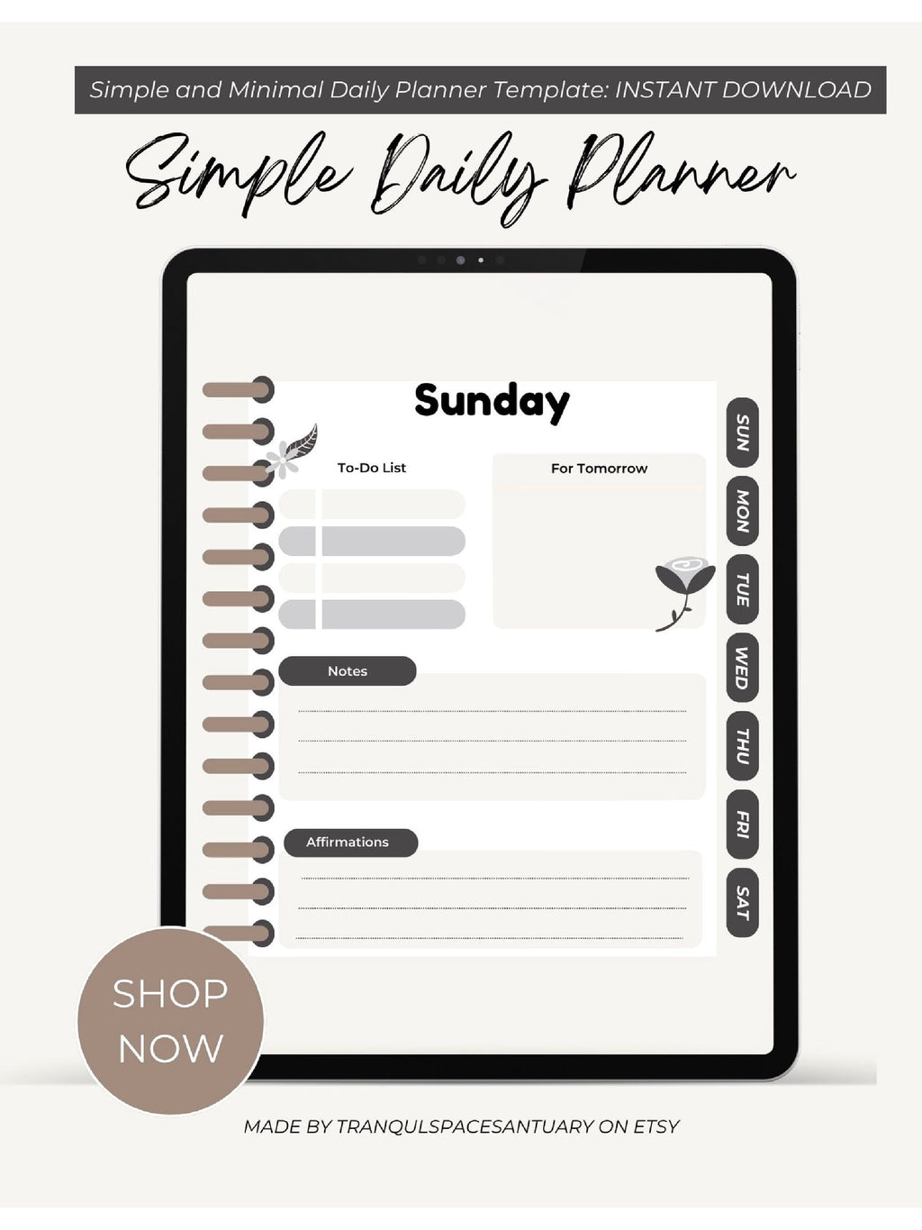 Minimalist Daily Planner Template: Simple Productivity (Digital Download)