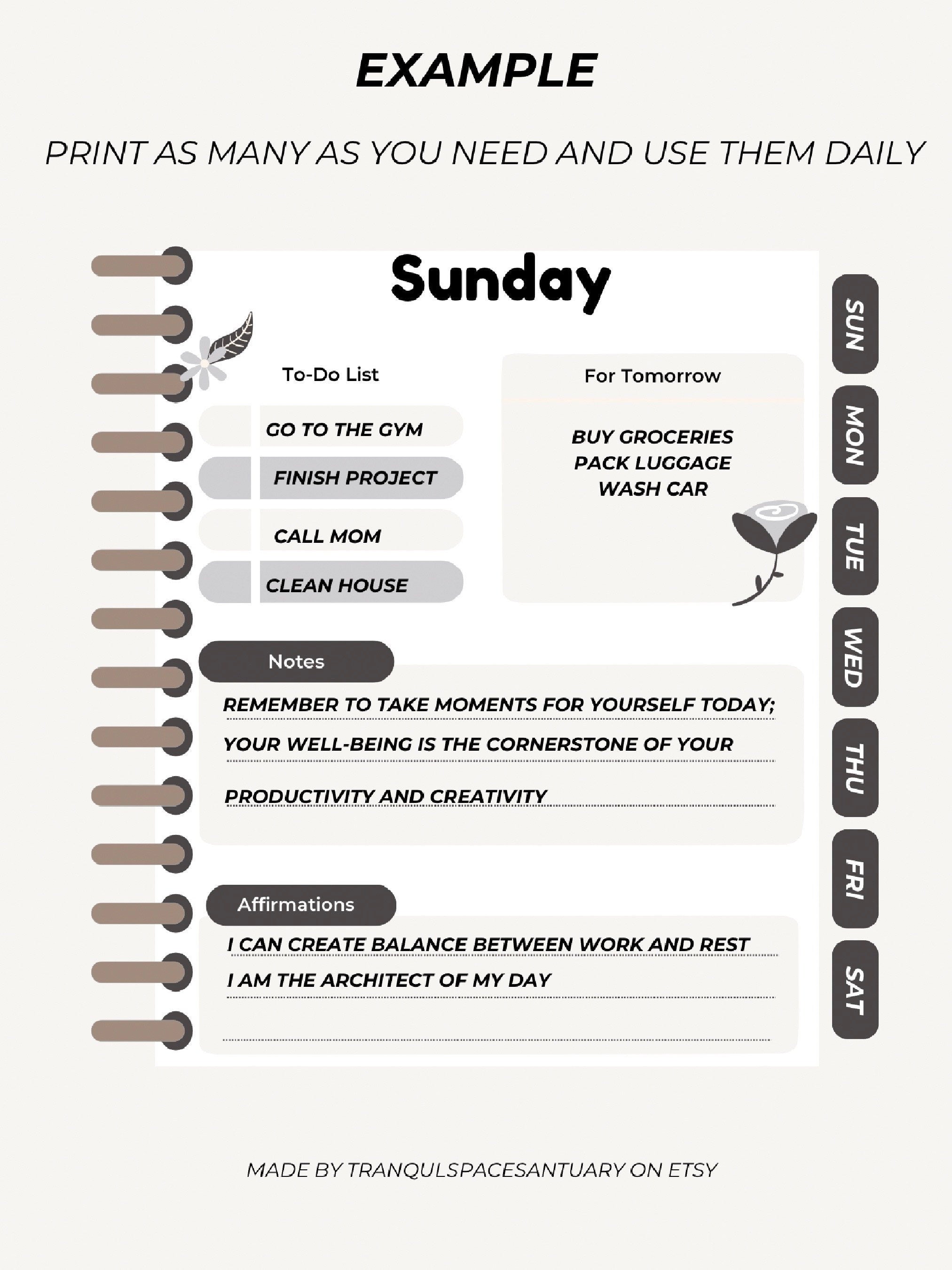 Minimalist Daily Planner Template: Simple Productivity (Digital Download)