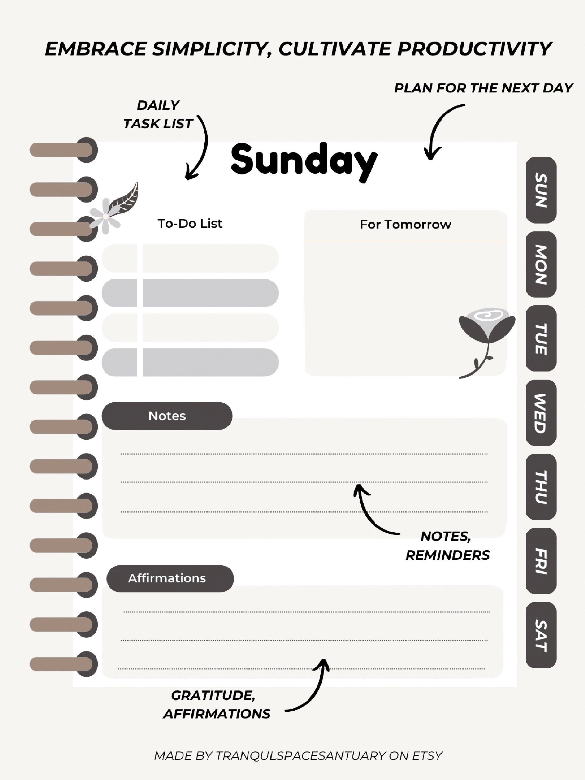 Minimalist Daily Planner Template: Simple Productivity (Digital Download)