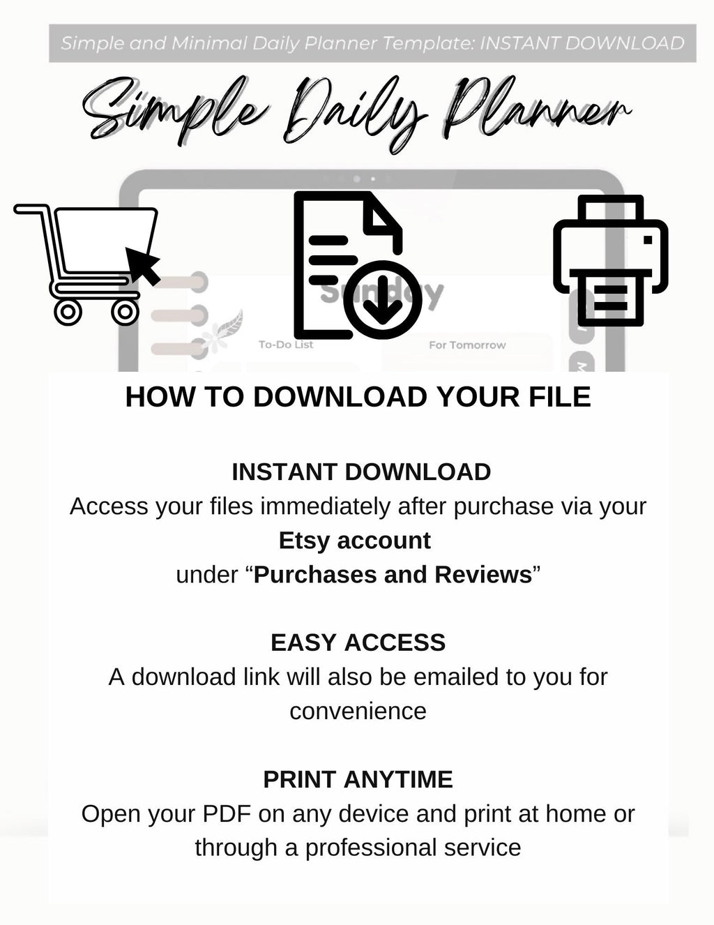 Minimalist Daily Planner Template: Simple Productivity (Digital Download)