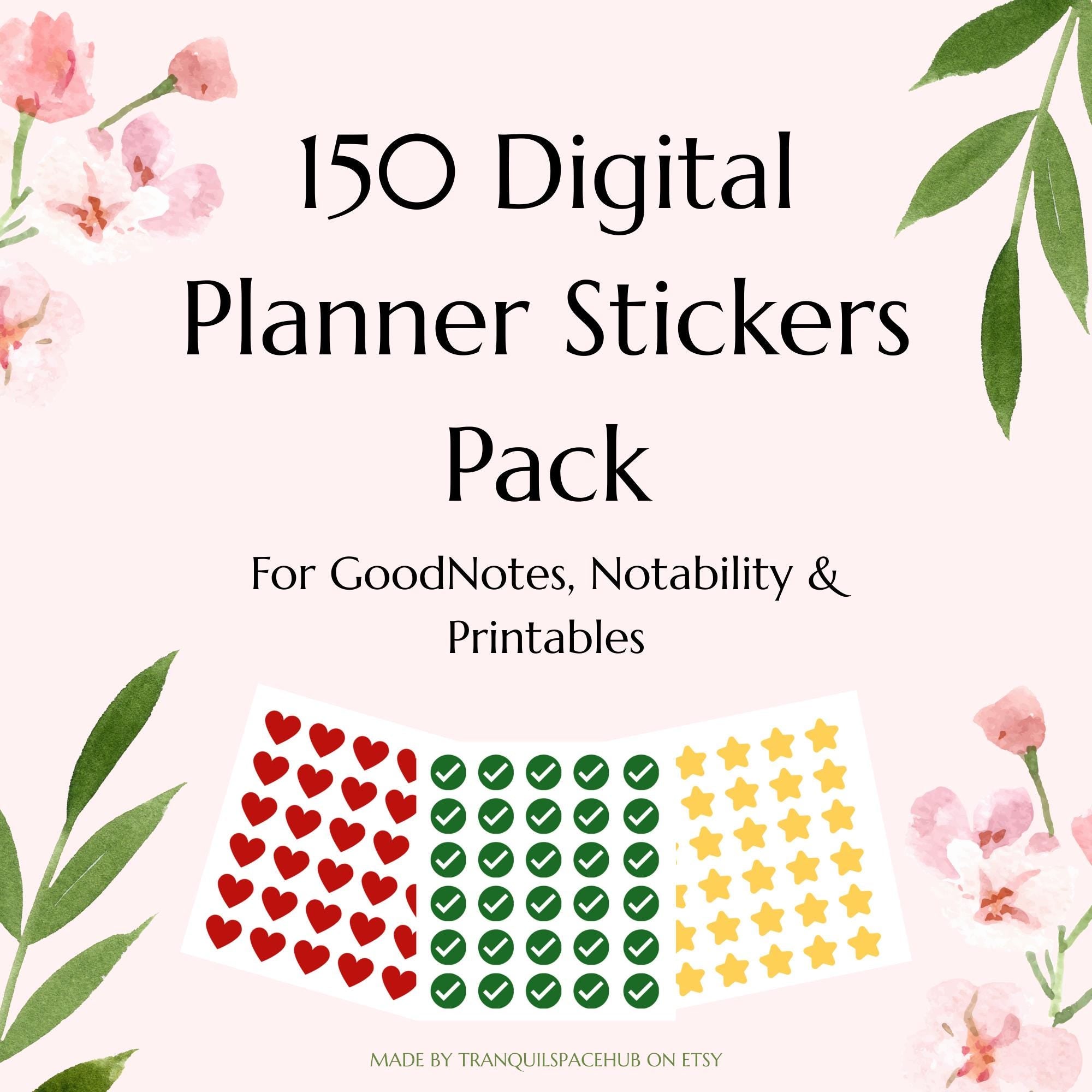 Minimalist Digital Planner Stickers: 150 Icons for GoodNotes, Notability (PDF, PNG)