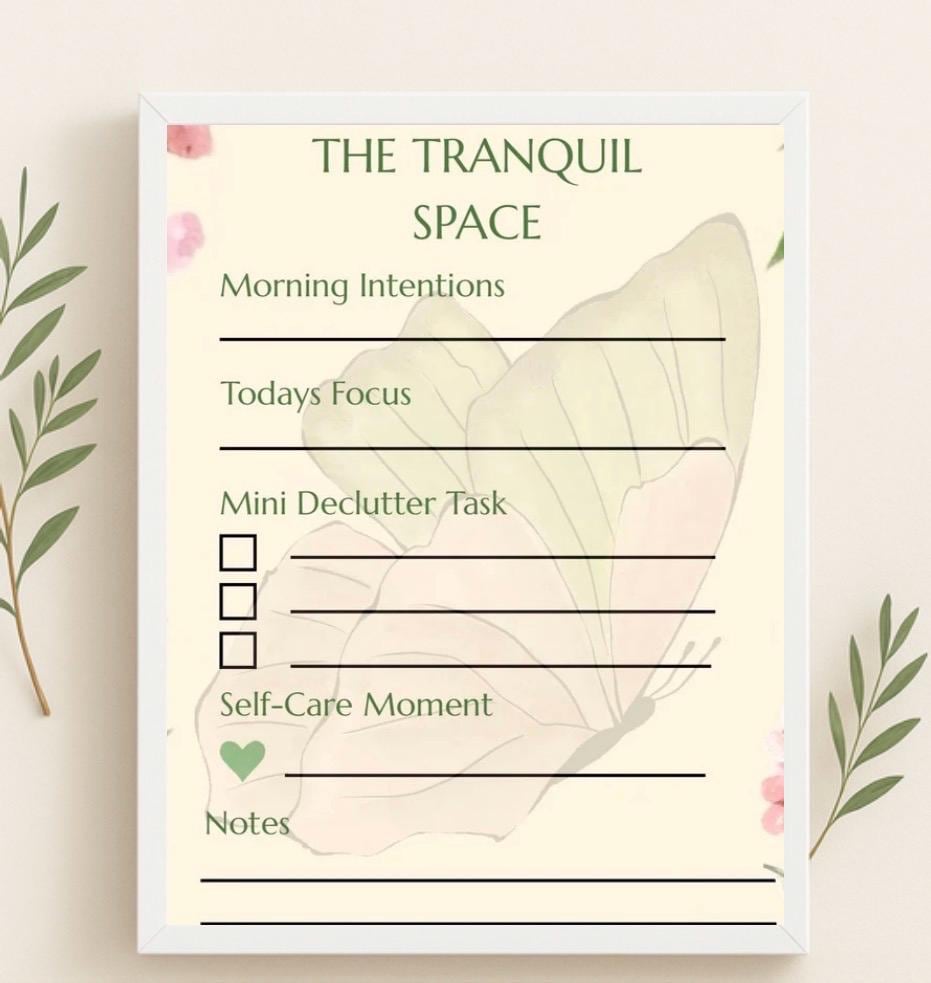 Tranquil Space Daily Planner | Morning Intentions, Self-Care Reset Sheet (Digital Download)