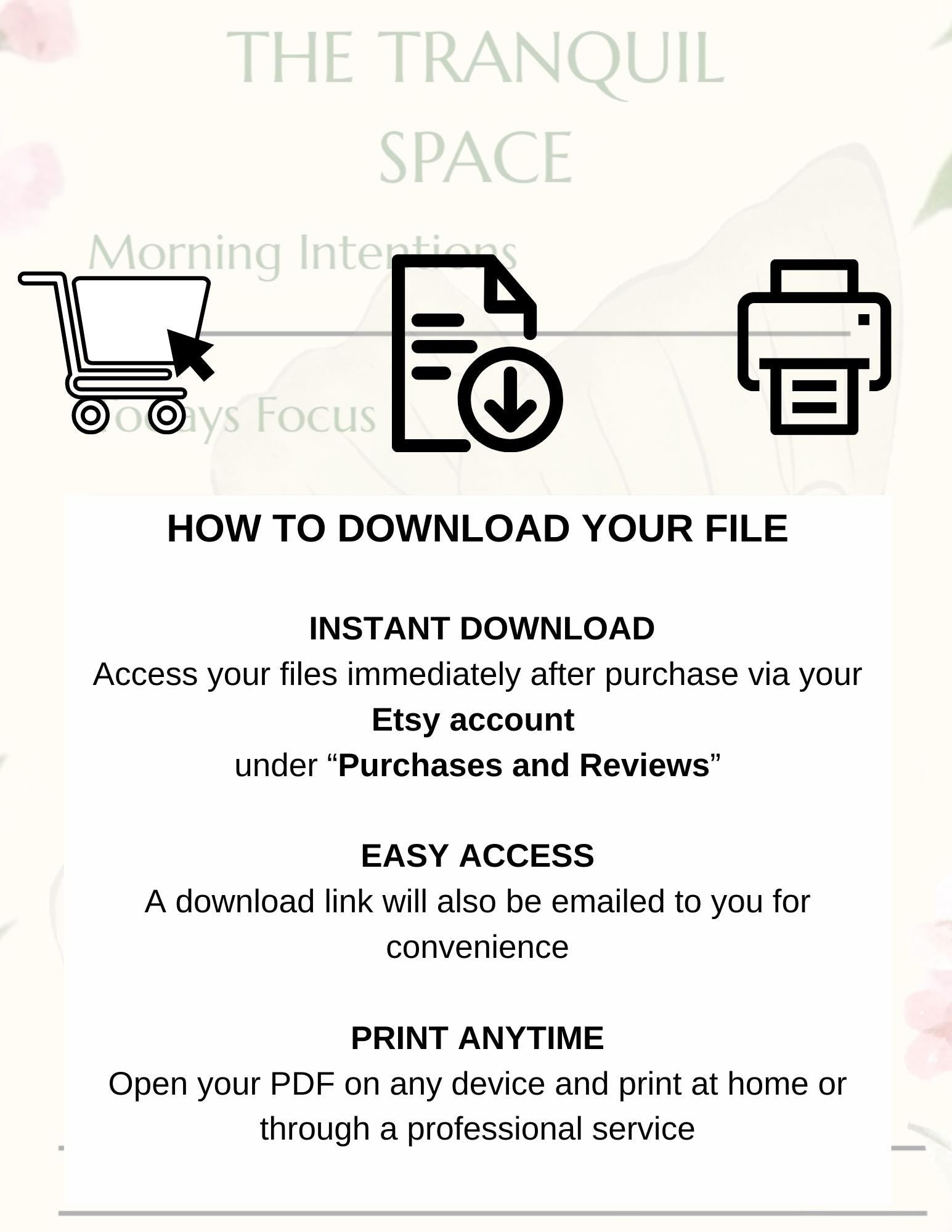 Tranquil Space Daily Planner | Morning Intentions, Self-Care Reset Sheet (Digital Download)