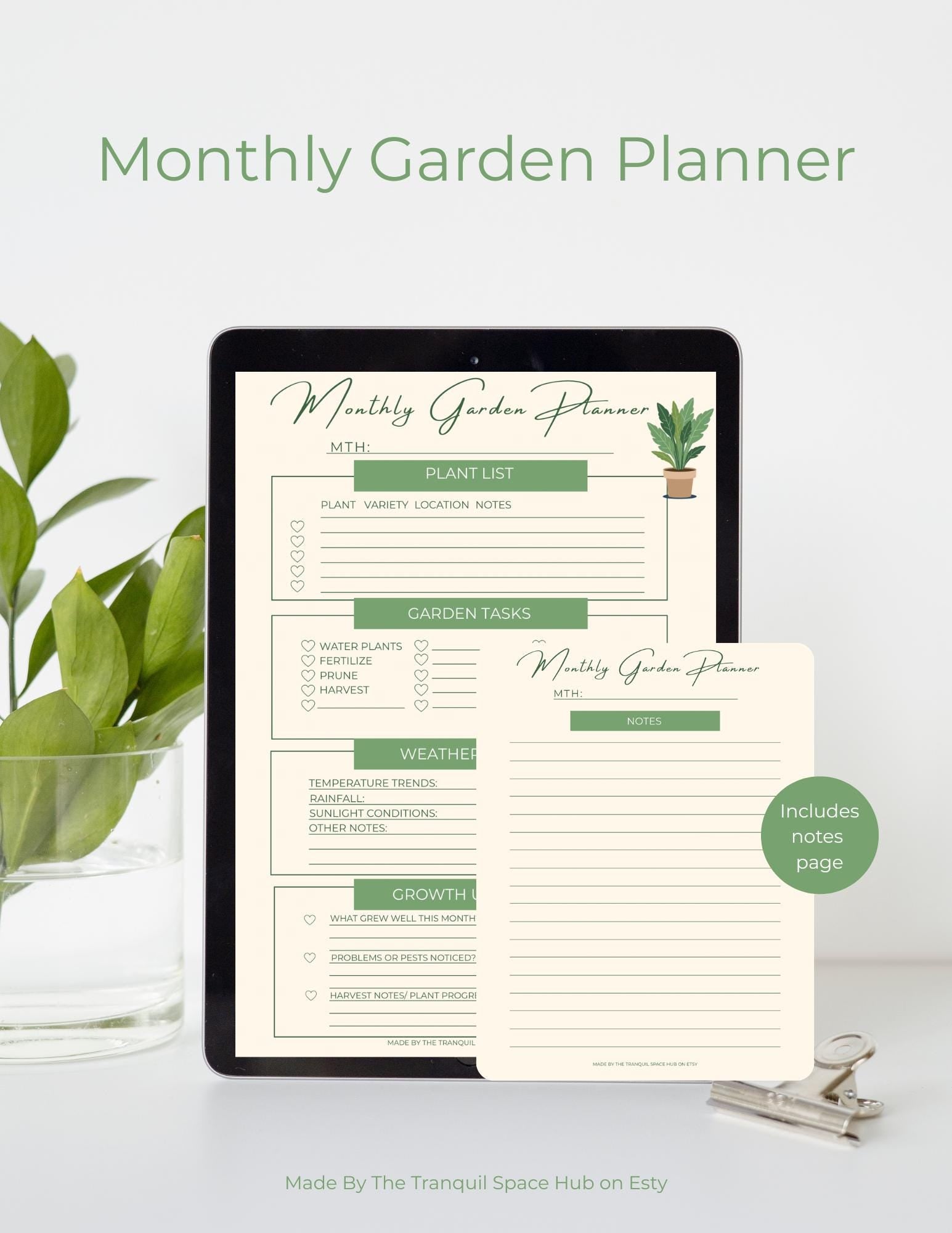 Monthly Garden Planner Printable | Botanical Plant Tracker, Journal (Digital Download)