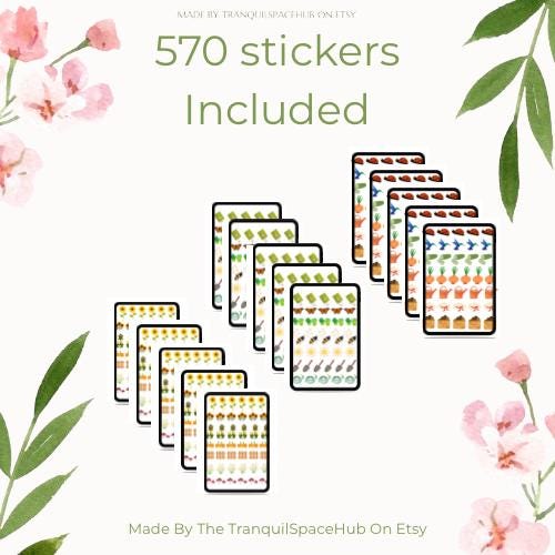 570 Garden Planner Stickers | 21 Unique Botanical Designs (Digital Download)