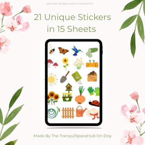 570 Garden Planner Stickers | 21 Unique Botanical Designs (Digital Download)