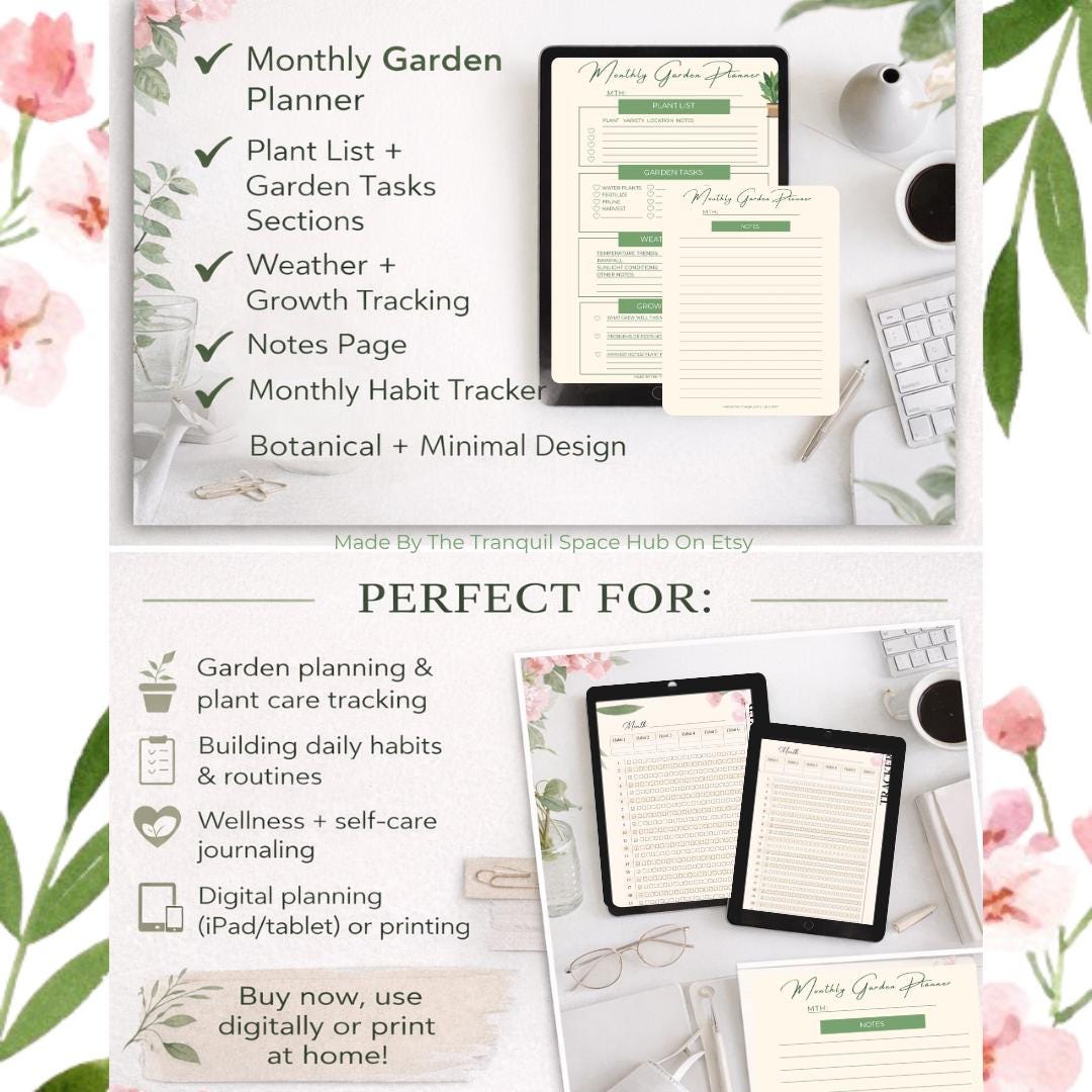 Botanical Garden Planner & Habit Tracker Bundle | Plant Care Log (Digital Download)